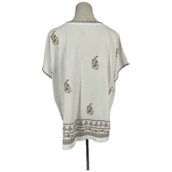 Pure Jill Embroidered Buttoned V Neck Tee White Multi Floral Print Cotton PL - Picture 5 of 10